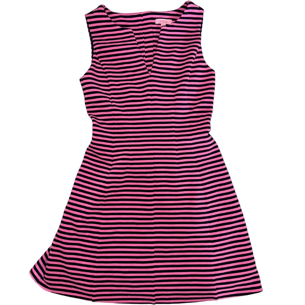 Lilly Pulitzer Dress Womens Small Brielle Pink Ottoman Stripe Fit Flare Rib Knit